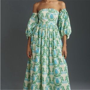 Anthropologie Let Me Be Long-Sleeve Printed Hydrangea Midi Dress